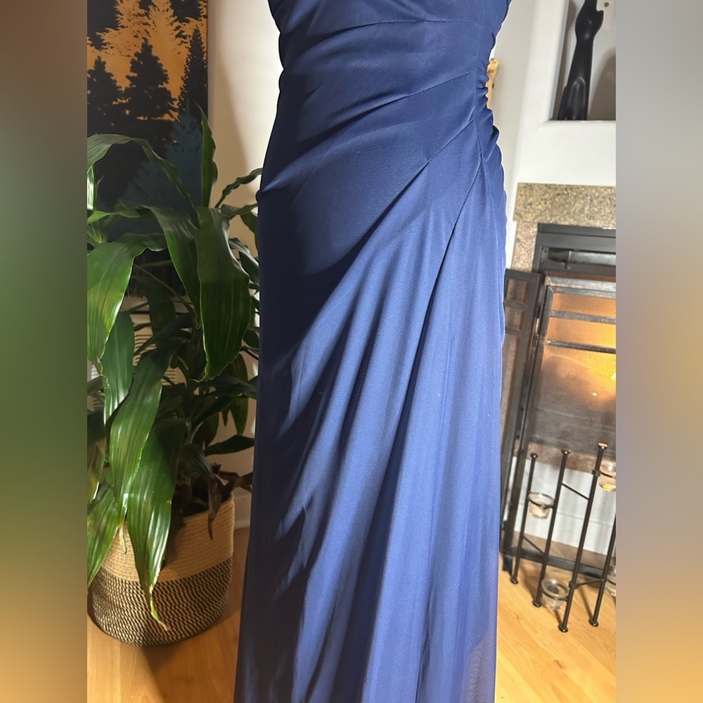 davids bridal dress Women’s Sz 0 Mesh One Shoulder Marine Blue Dress NWT Classic - Picture 6 of 13